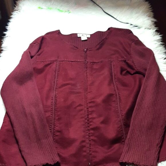 IKC VINTAGE  Burgundy‎ Suede Leather Sweater Jacket Linen XL - Picture 1 of 8